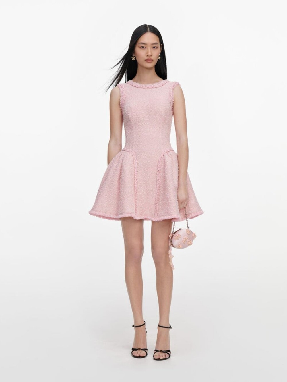 Self Portrait Pink Boucle Sleeveless Mini Dress